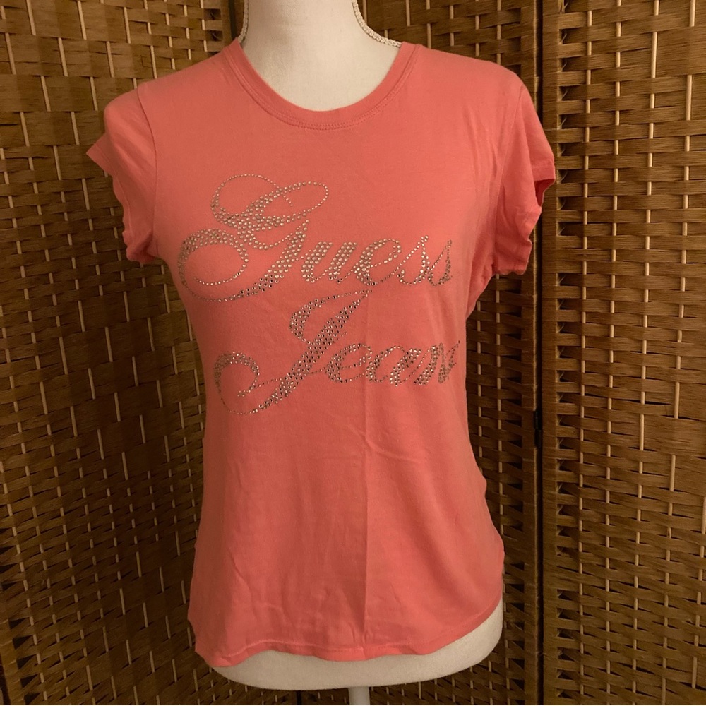 Guess Vintage baby doll T Shirt pink bling spell out medium